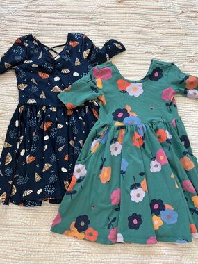 Hanna Andersson Floral Dress + Striped Top & DotDotSmile Butterfly Dress, Sz 4T